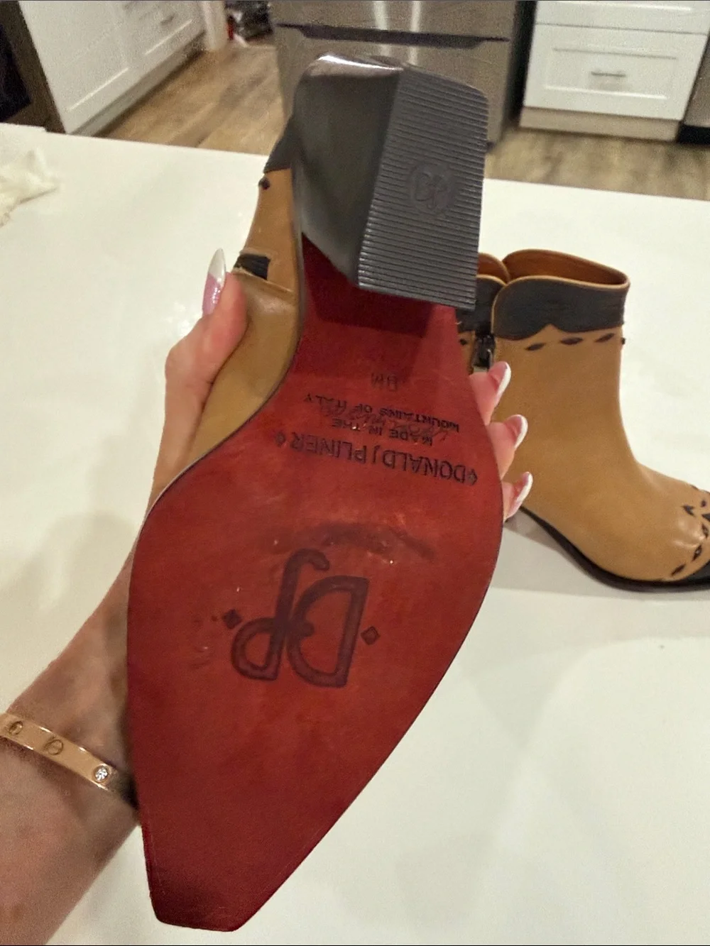 Donald J. Pliner Two-Tone Tan and Black Pointed Ankle Booties